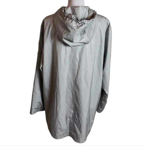Vintage Komitor Silver Hooded Rain Coat Sz 1X Zip-Up Utility Windbreaker Jacket - Picture 3 of 16